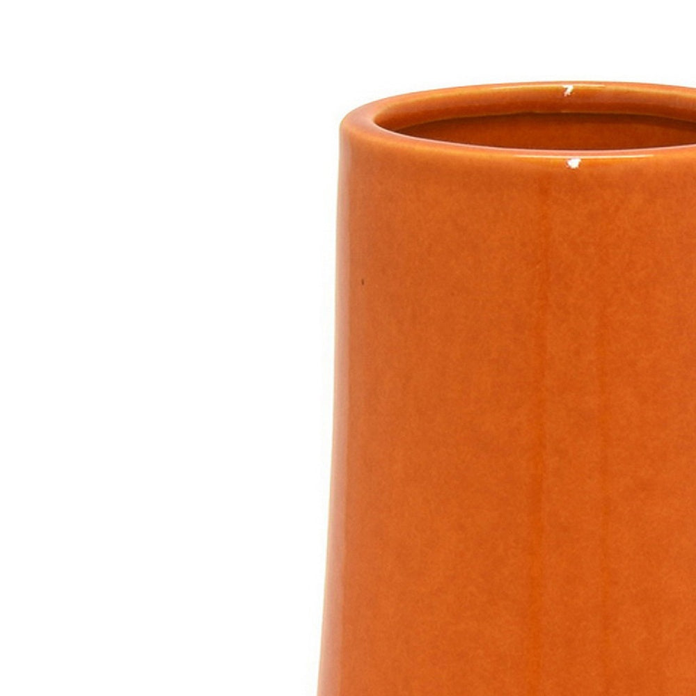 Seny Decorative Vase | Narrow Neck | Flared Base | Orange Ceramic 12"