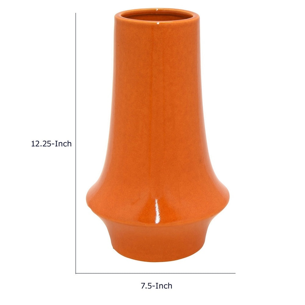 Seny Decorative Vase | Narrow Neck | Flared Base | Orange Ceramic 12"