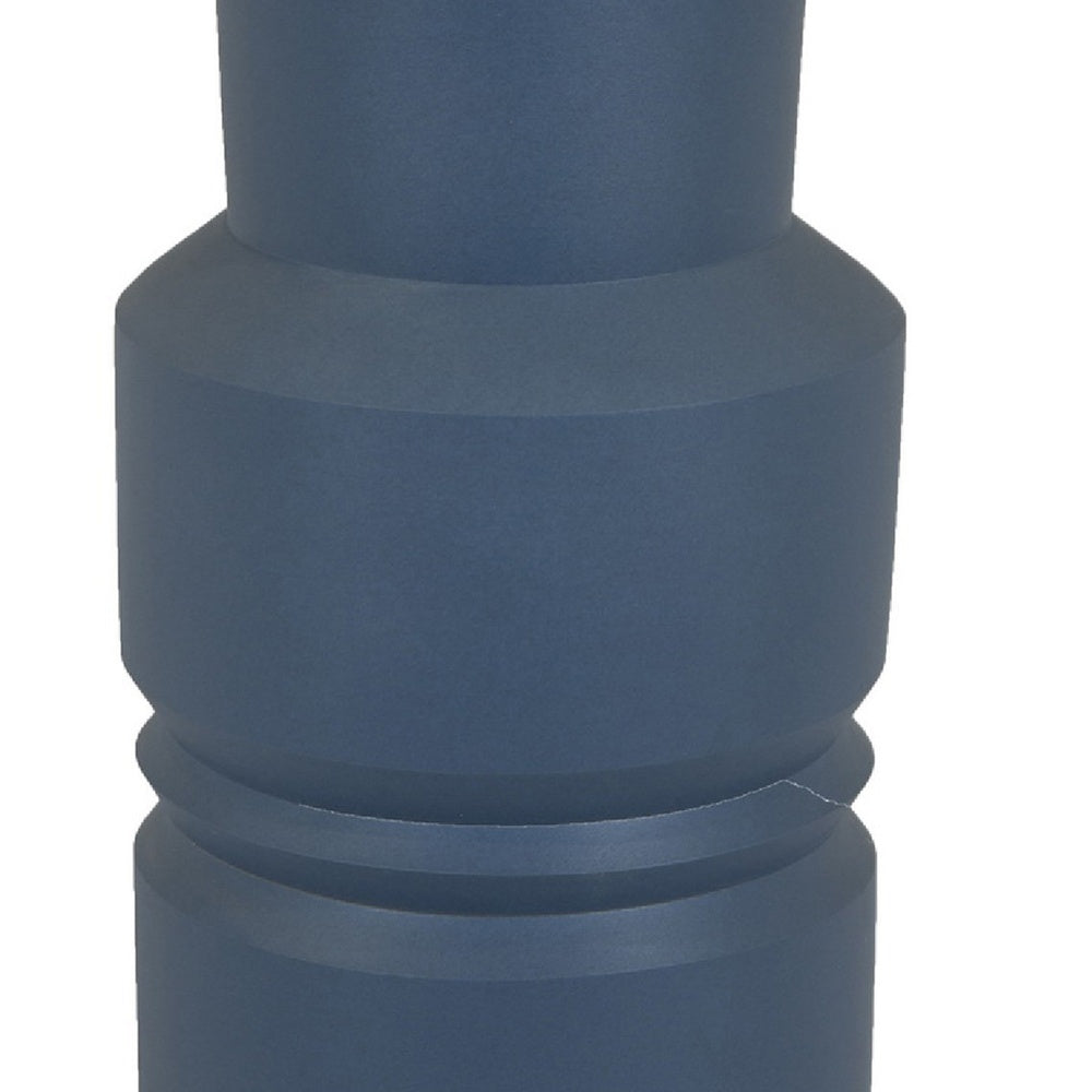 Sculptural Totem Vase | Stacked Geometric Accents | Blue Ceramic 16"