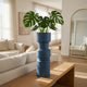 Sculptural Totem Vase | Stacked Geometric Accents | Blue Ceramic 16"