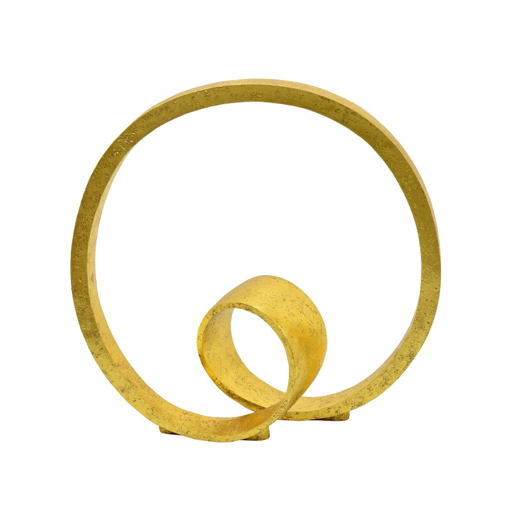Tabletop Decor | Abstract Loop Sculpture | Textured Gold Resin 13"