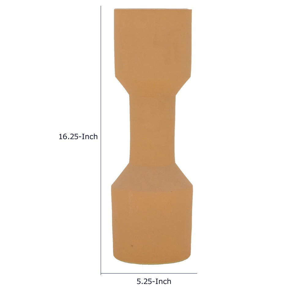 Decorative Vase | Geometric Hourglass Shape | Matte Orange Ceramic 16"