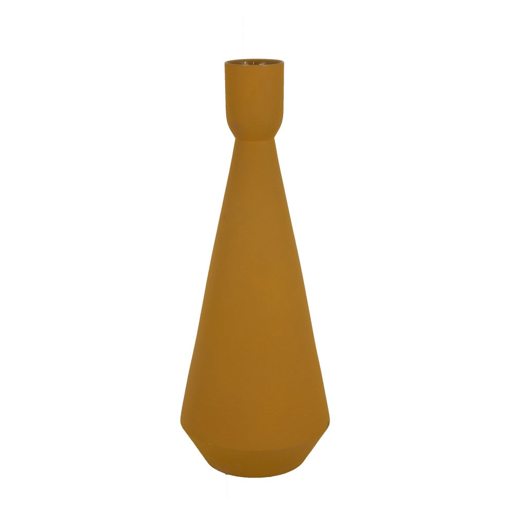 Decorative Vase | Flared Rim | Angular Edges | Mustard Yellow Ceramic 15"