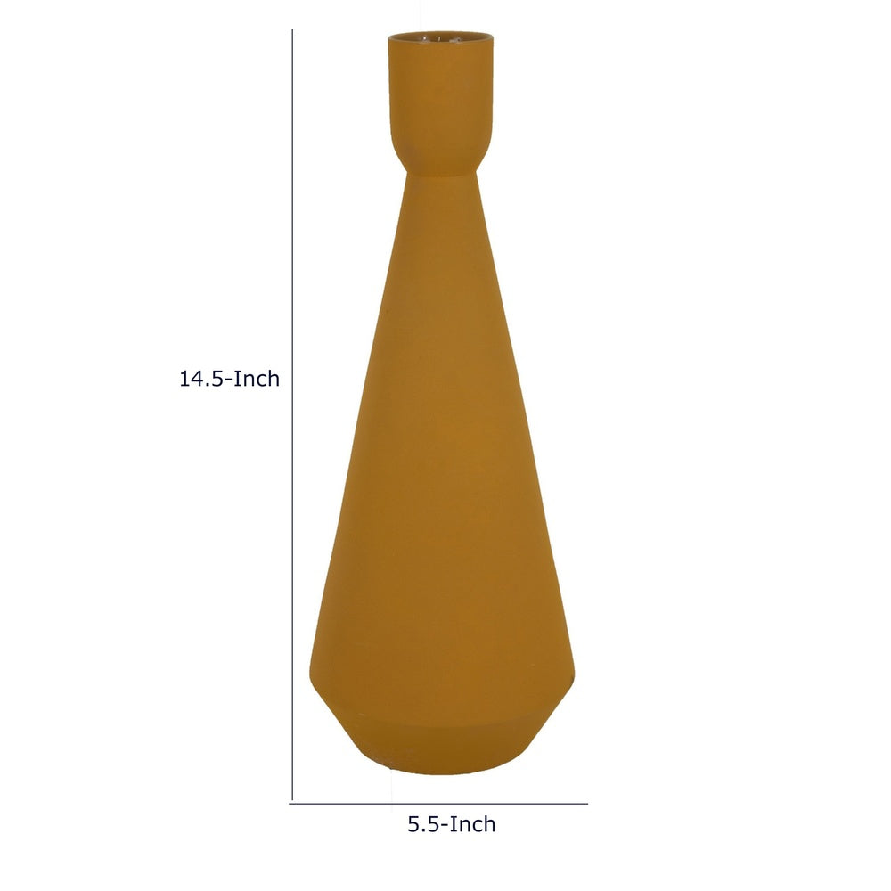 Decorative Vase | Flared Rim | Angular Edges | Mustard Yellow Ceramic 15"