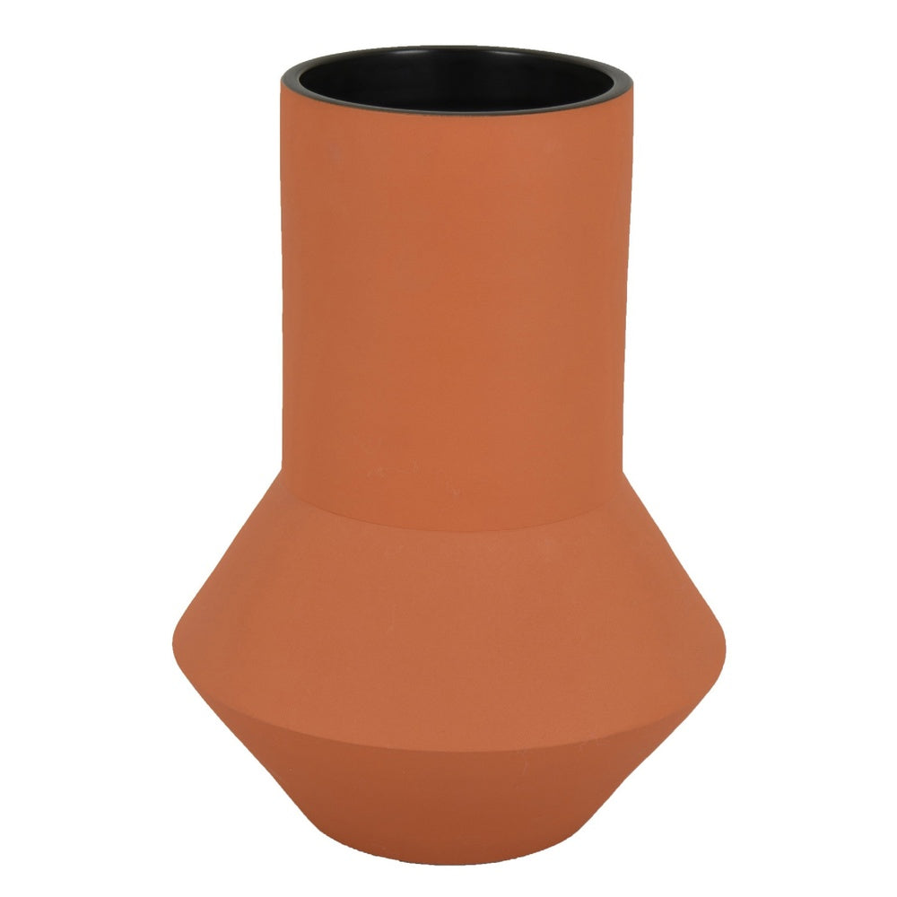 Decorative Vase | Faceted Body | Angular Base | Orange Brown Ceramic 11"