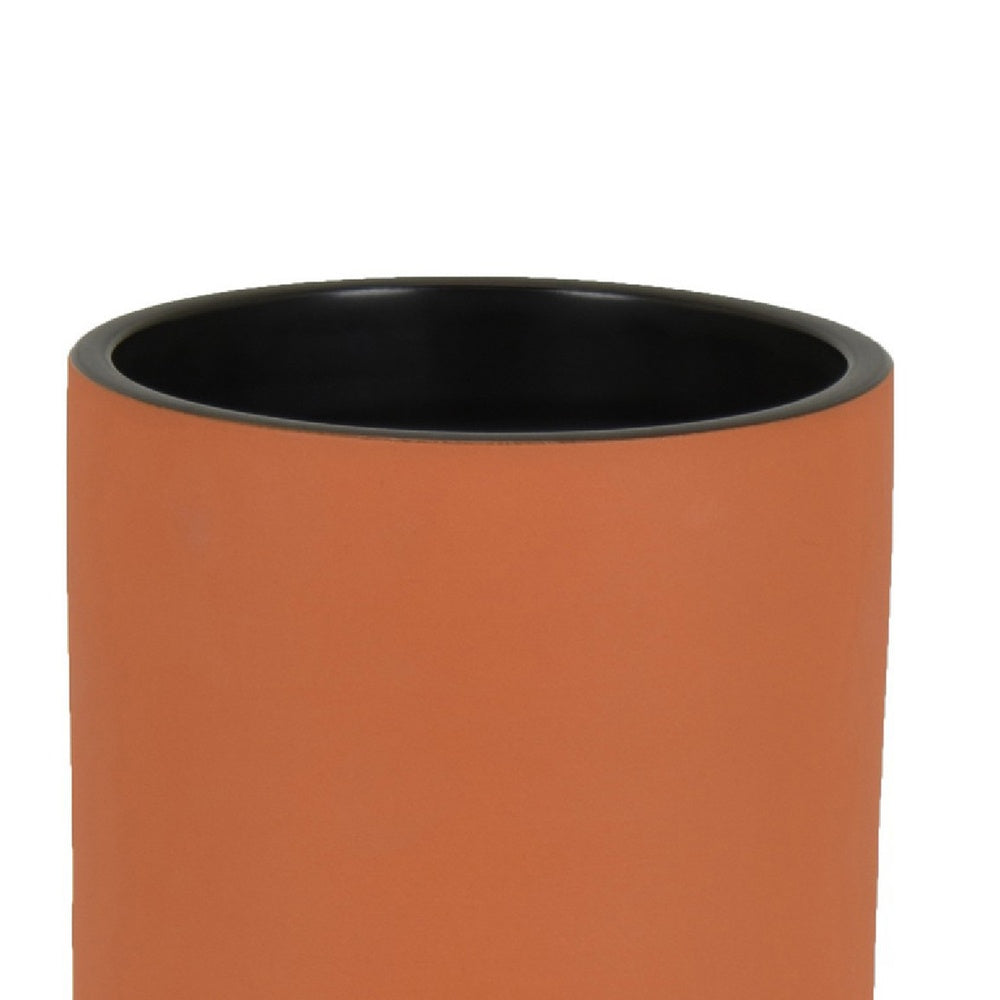 Decorative Vase | Faceted Body | Angular Base | Orange Brown Ceramic 11"