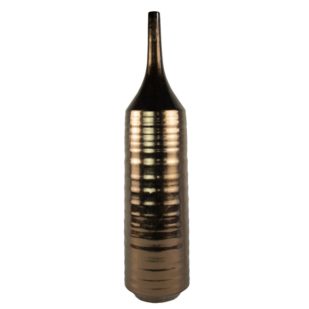 Decorative Vase | Bottle Shape | Horizontal Ridges | Deep Gold Ceramic 28"