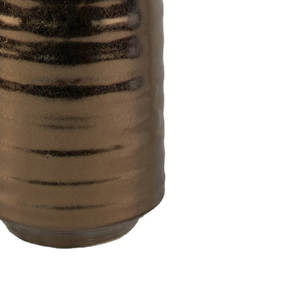 Decorative Vase | Bottle Shape | Horizontal Ridges | Deep Gold Ceramic 28"