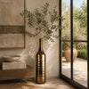 Decorative Vase | Bottle Shape | Horizontal Ridges | Deep Gold Ceramic 28"