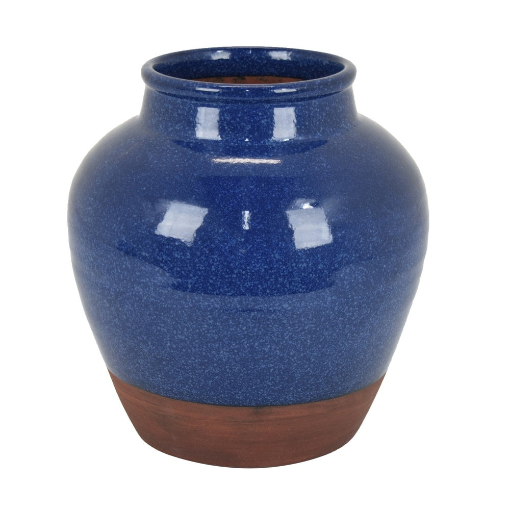 Ginger Jar Vase | Speckled & Glazed Top | Blue & Brown Ceramic 10"