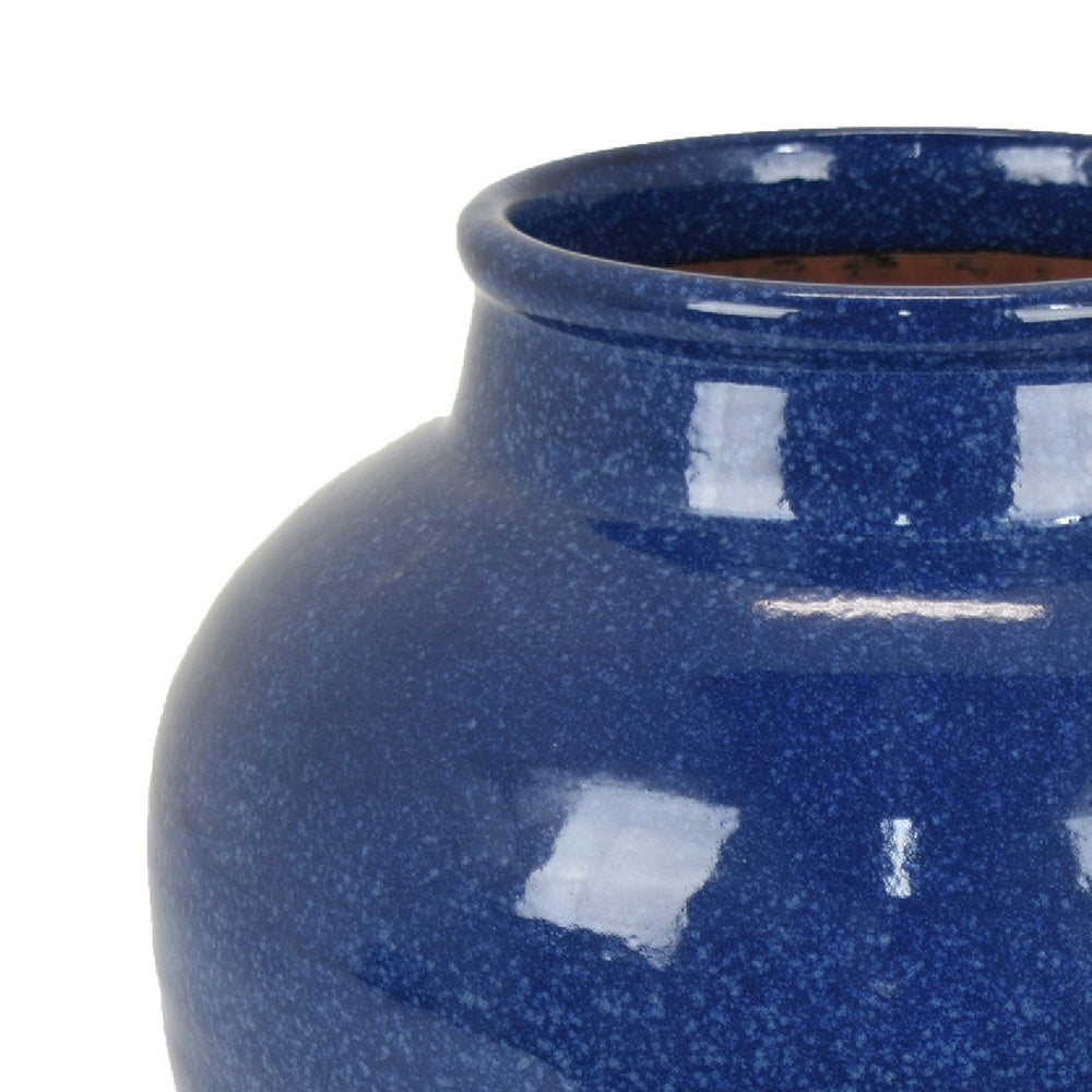 Ginger Jar Vase | Speckled & Glazed Top | Blue & Brown Ceramic 10"