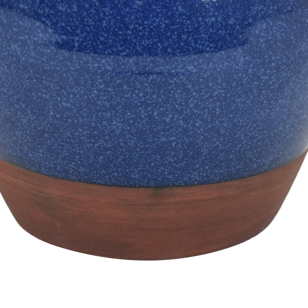 Ginger Jar Vase | Speckled & Glazed Top | Blue & Brown Ceramic 10"