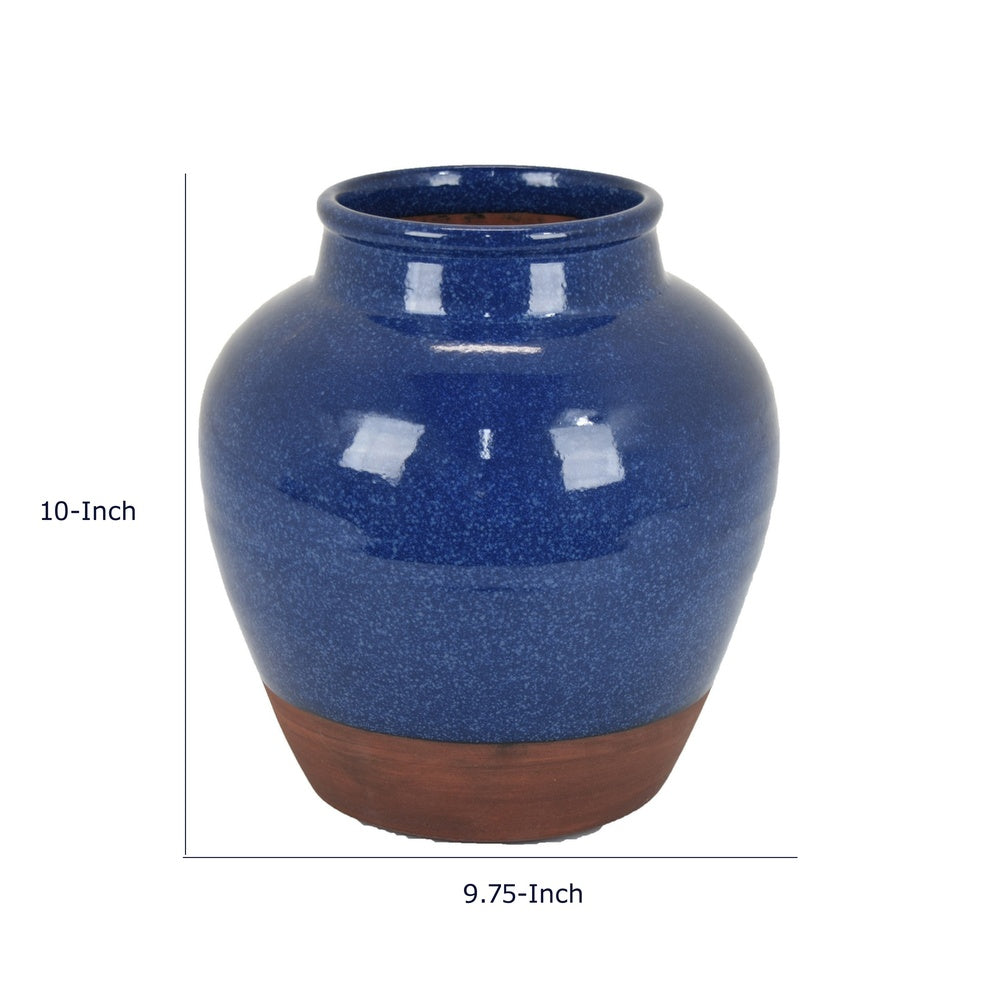 Ginger Jar Vase | Speckled & Glazed Top | Blue & Brown Ceramic 10"