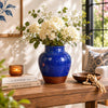 Ginger Jar Vase | Speckled & Glazed Top | Blue & Brown Ceramic 10"