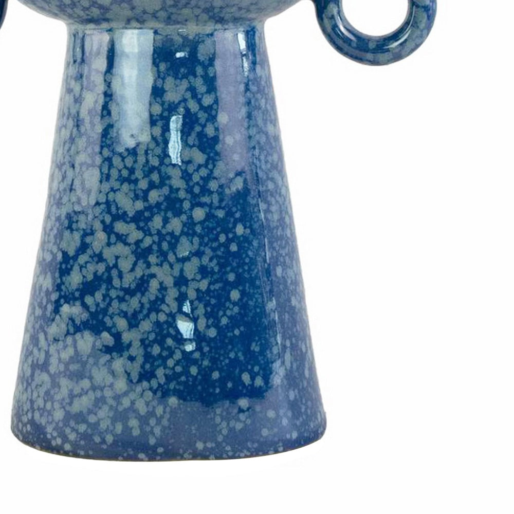 Orin Decorative Vase | 8 Loop H&les | Blue White Speckled Ceramic 15"