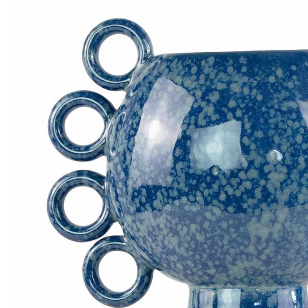 Orin Decorative Vase | 8 Loop H&les | Blue White Speckled Ceramic 15"