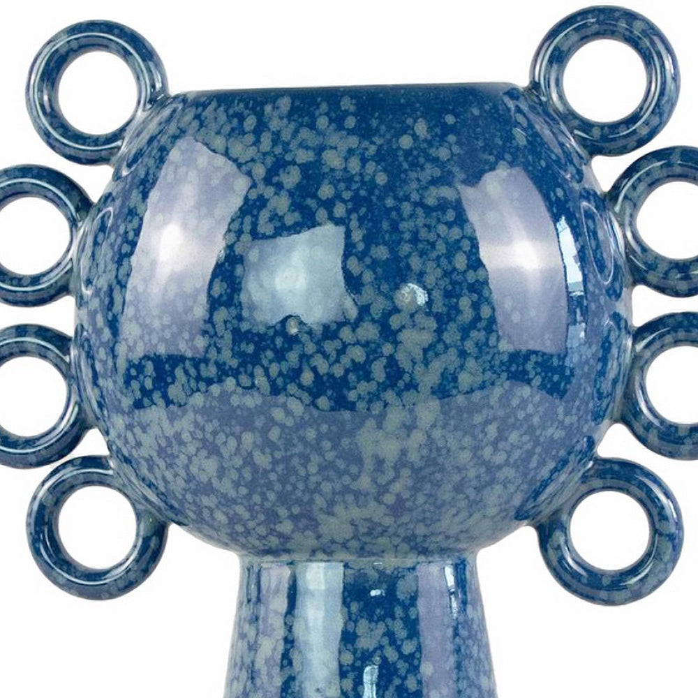 Orin Decorative Vase | 8 Loop H&les | Blue White Speckled Ceramic 15"