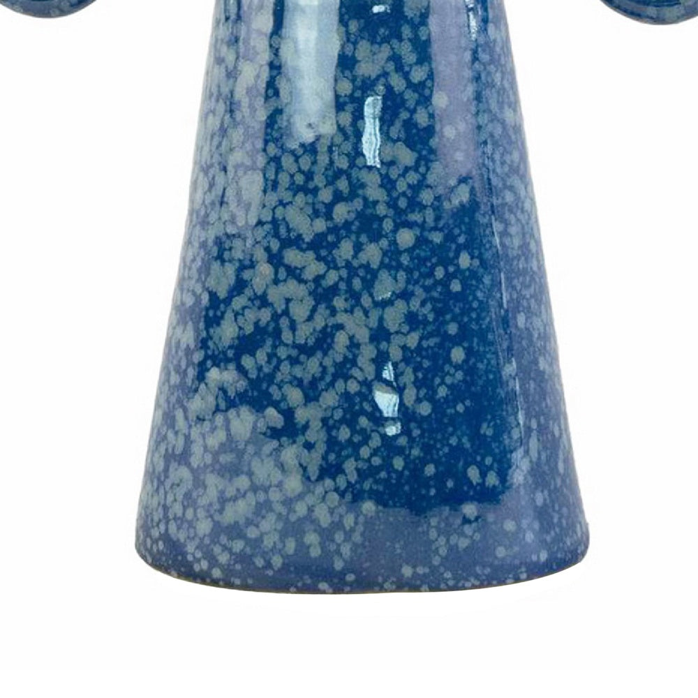 Orin Decorative Vase | 8 Loop H&les | Blue White Speckled Ceramic 15"