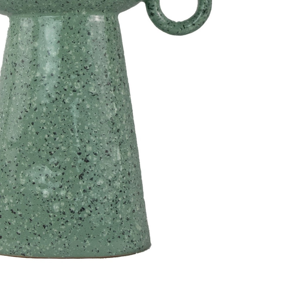 Orin Decorative Vase | 8 Loop H&les |  Green White Speckled Ceramic 15"