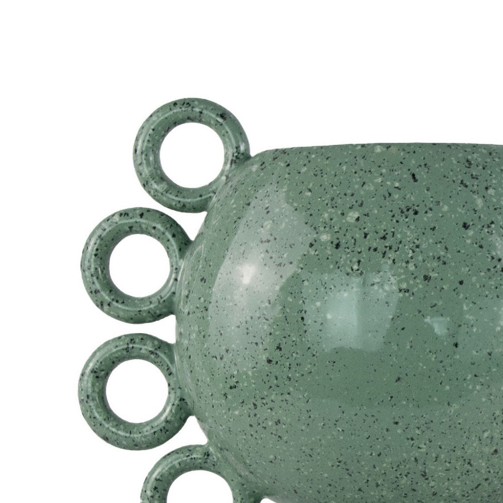 Orin Decorative Vase | 8 Loop H&les |  Green White Speckled Ceramic 15"