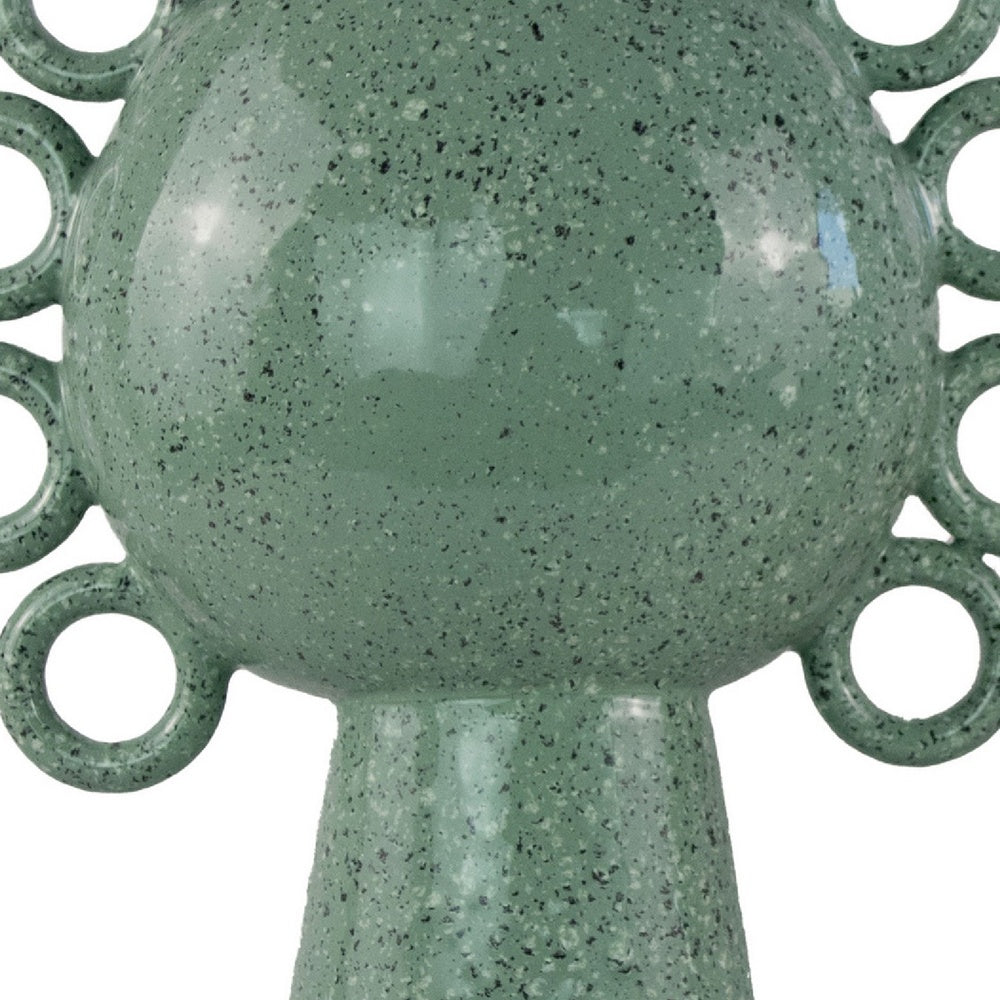Orin Decorative Vase | 8 Loop H&les |  Green White Speckled Ceramic 15"