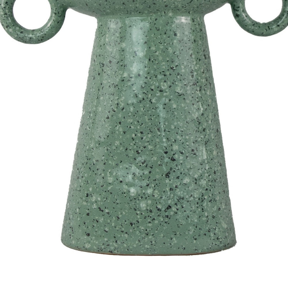 Orin Decorative Vase | 8 Loop H&les |  Green White Speckled Ceramic 15"