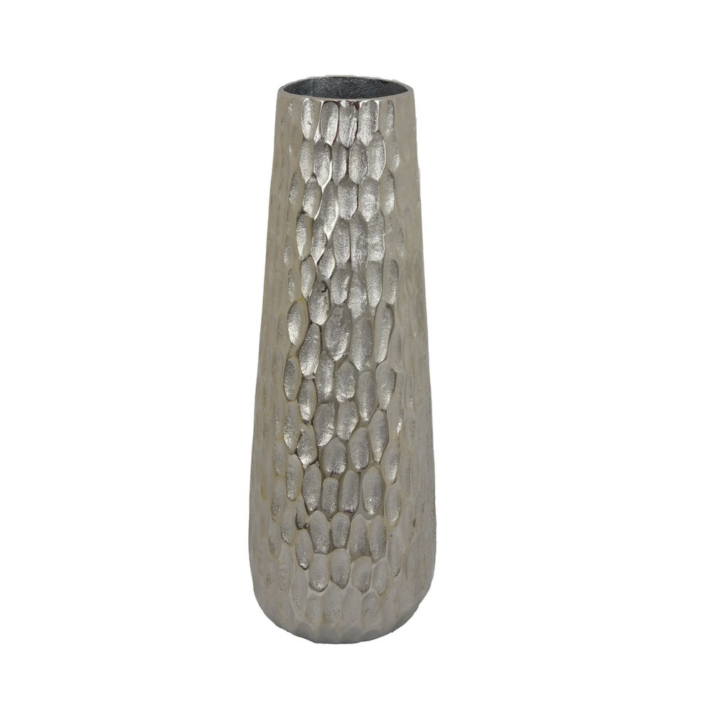 Marvin Tapered Decorative Vase with Textured Details | Silver Aluminum 19"