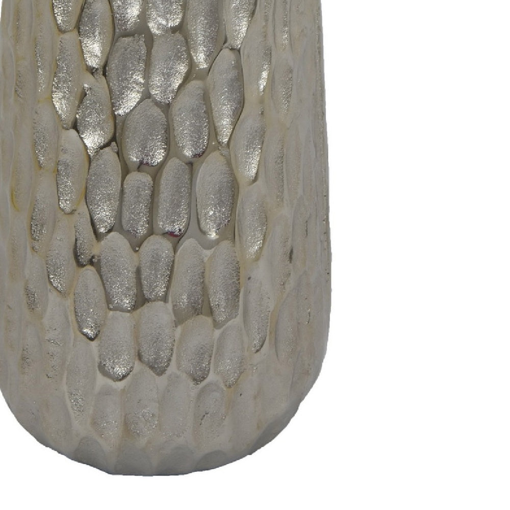 Marvin Tapered Decorative Vase with Textured Details | Silver Aluminum 19"