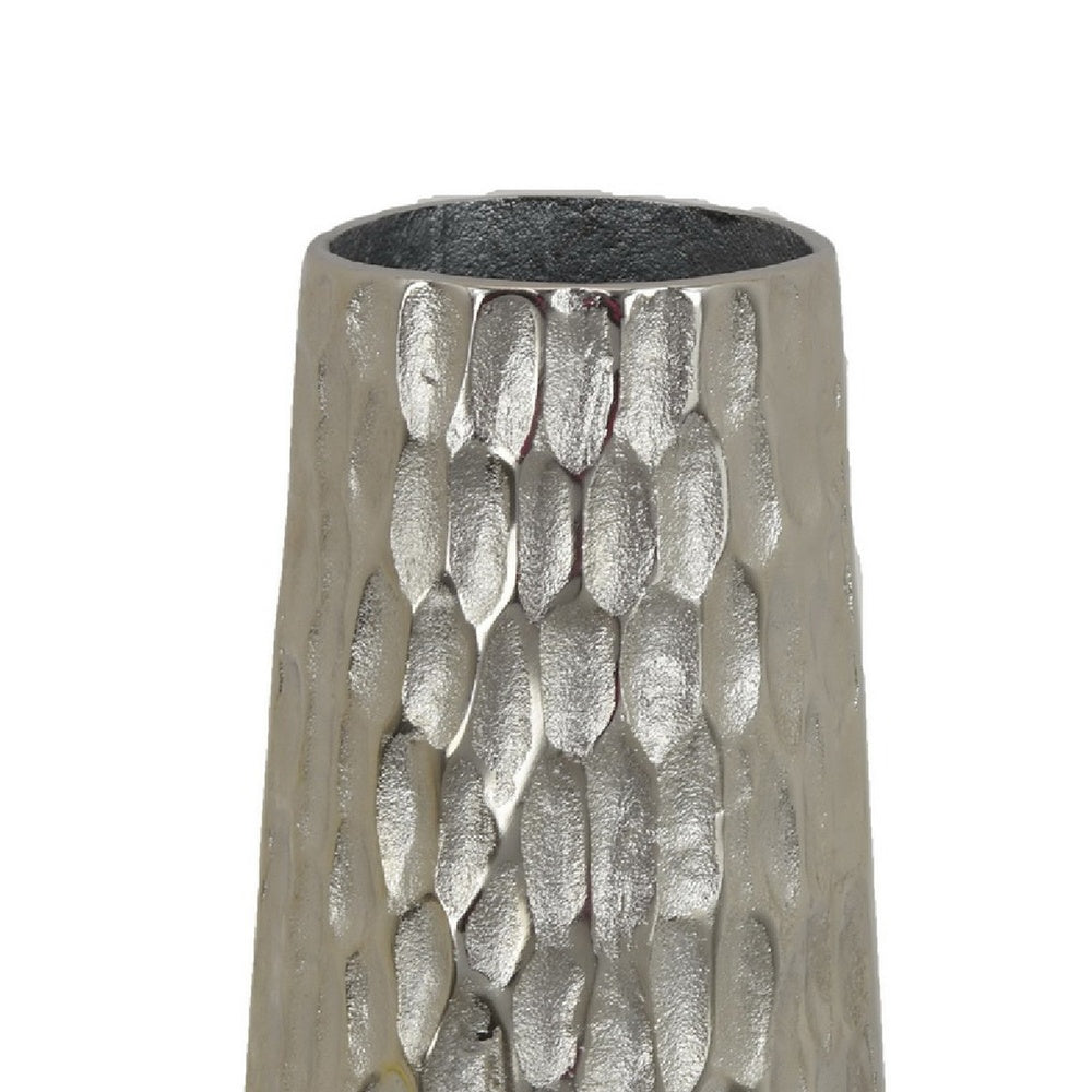 Marvin Tapered Decorative Vase with Textured Details | Silver Aluminum 19"