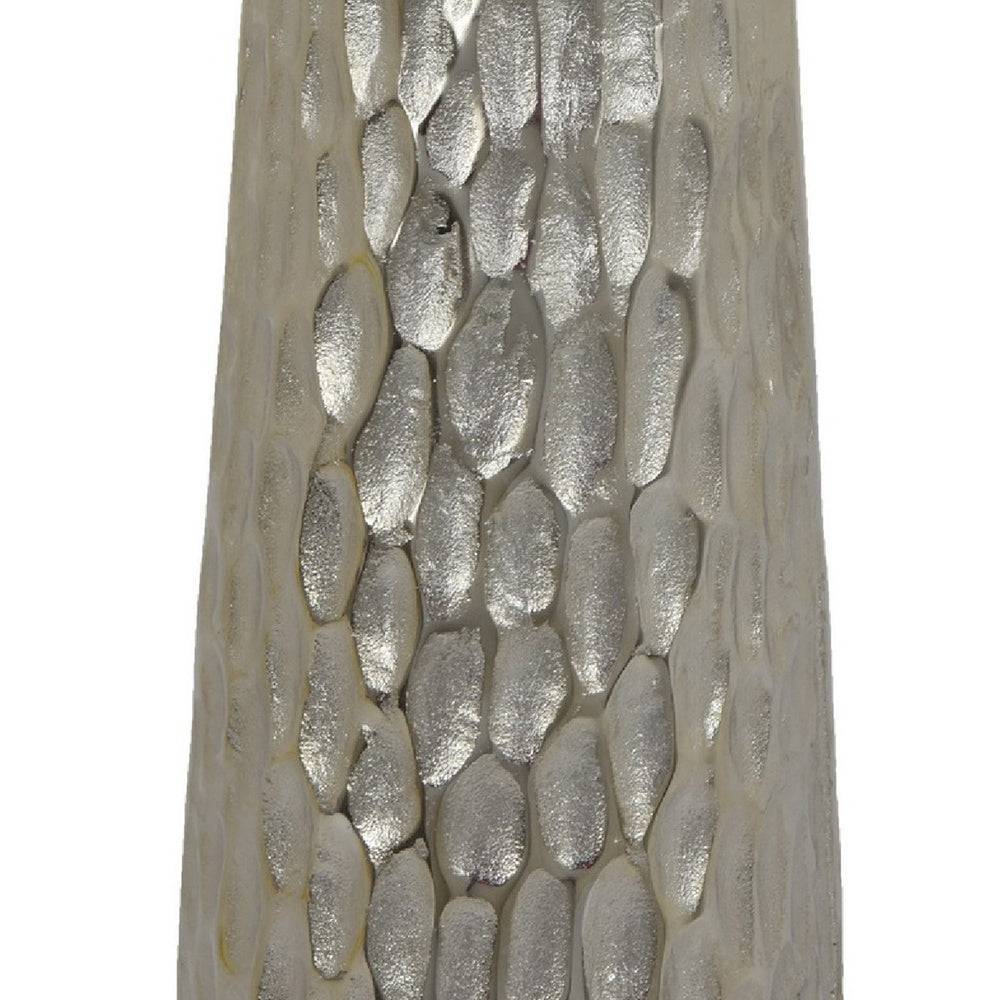Marvin Tapered Decorative Vase with Textured Details | Silver Aluminum 19"