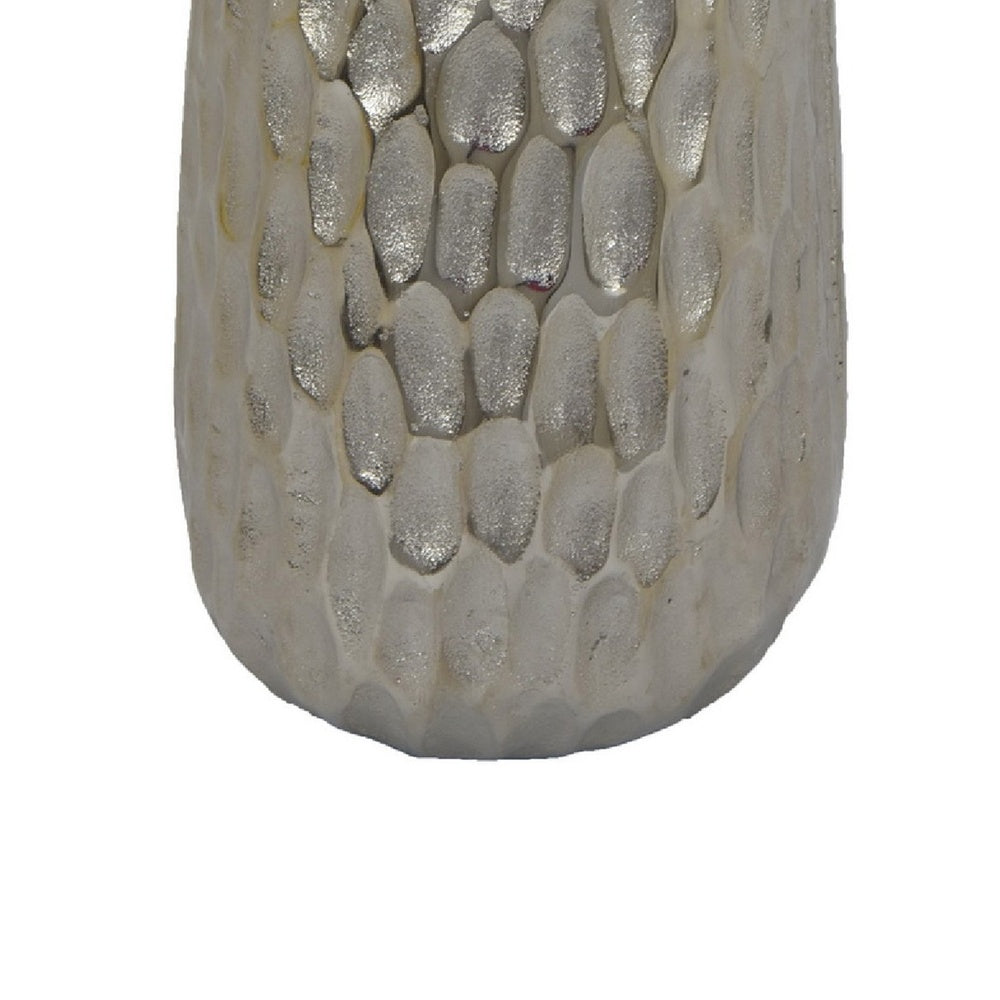 Marvin Tapered Decorative Vase with Textured Details | Silver Aluminum 19"