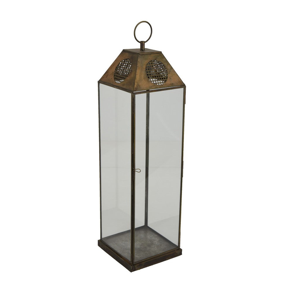 Greg Glass Lantern with Vented Top | Ring H&le | Bronze Metal 28"