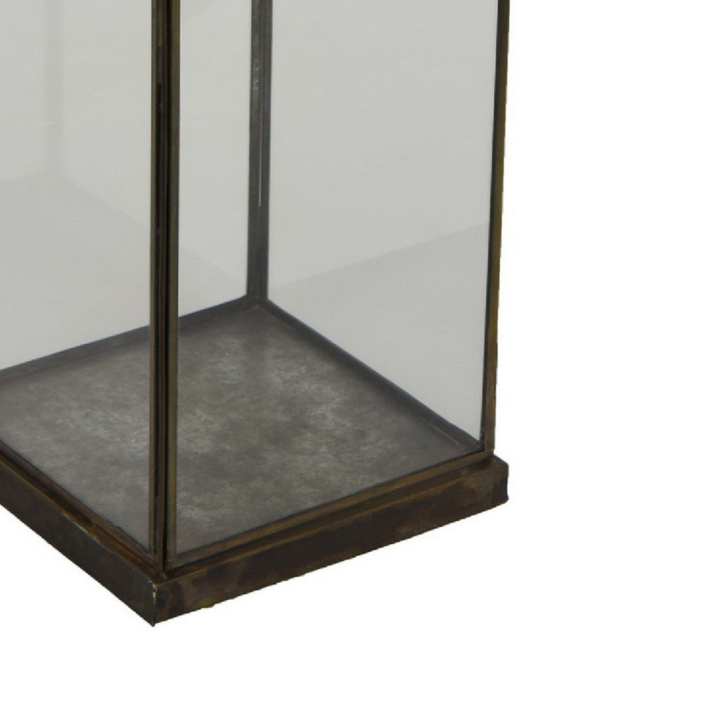 Greg Glass Lantern with Vented Top | Ring H&le | Bronze Metal 28"