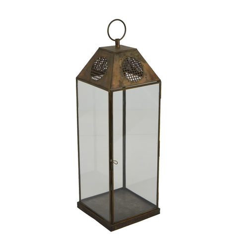 Greg Glass Lantern with Vented Top | Ring H&le | Bronze Metal 24"