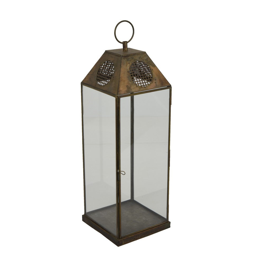 Greg Glass Lantern with Vented Top | Ring H&le | Bronze Metal 24"