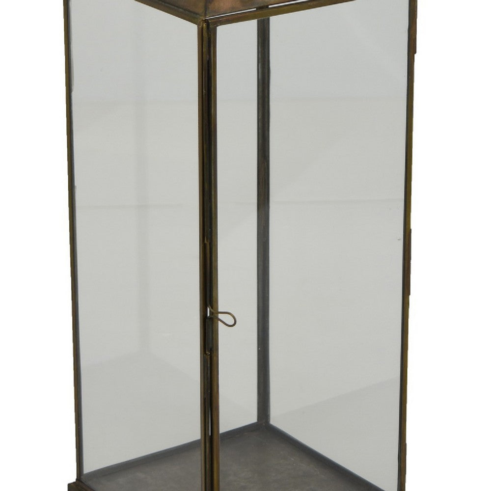 Greg Glass Lantern with Vented Top | Ring H&le | Bronze Metal 24"