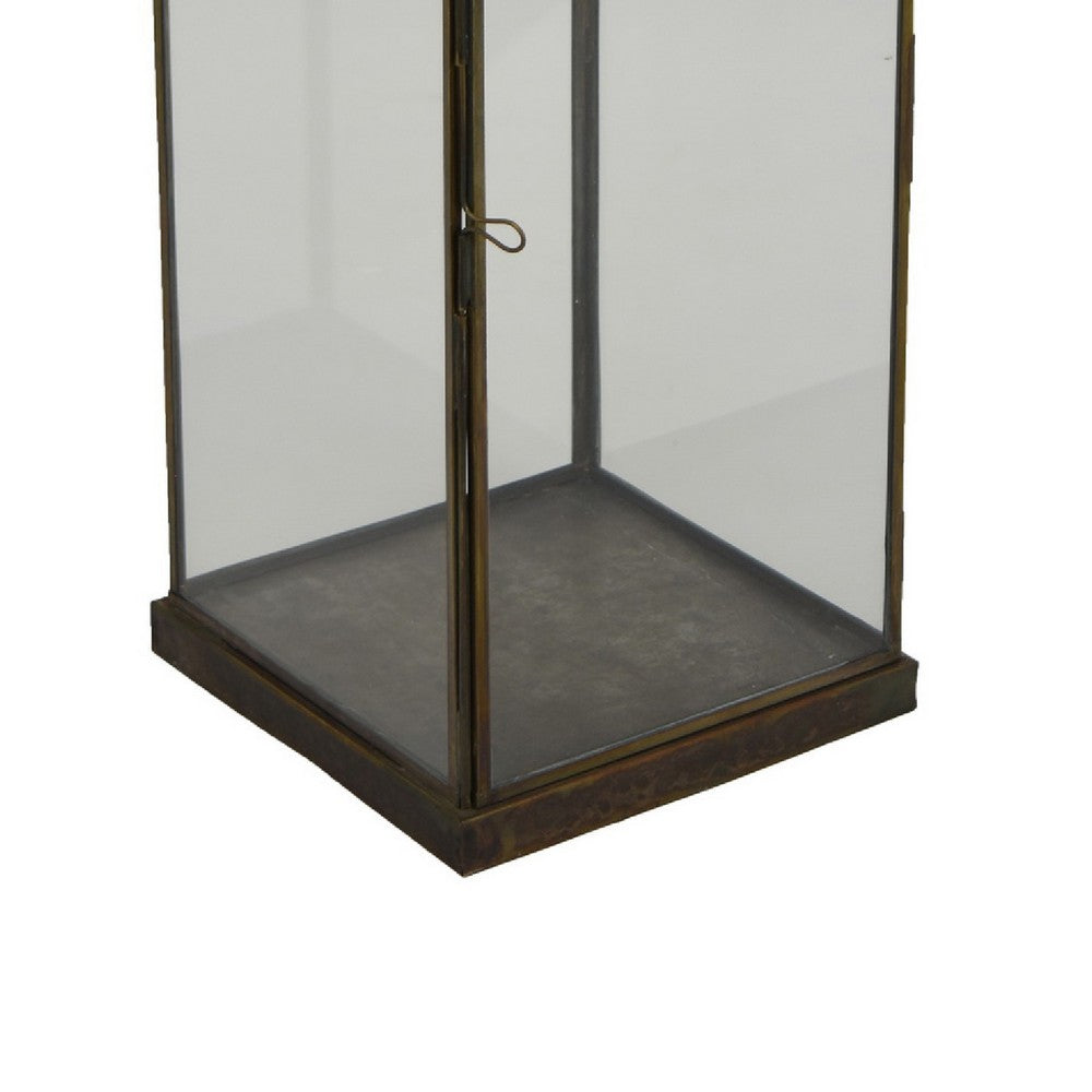 Greg Glass Lantern with Vented Top | Ring H&le | Bronze Metal 24"
