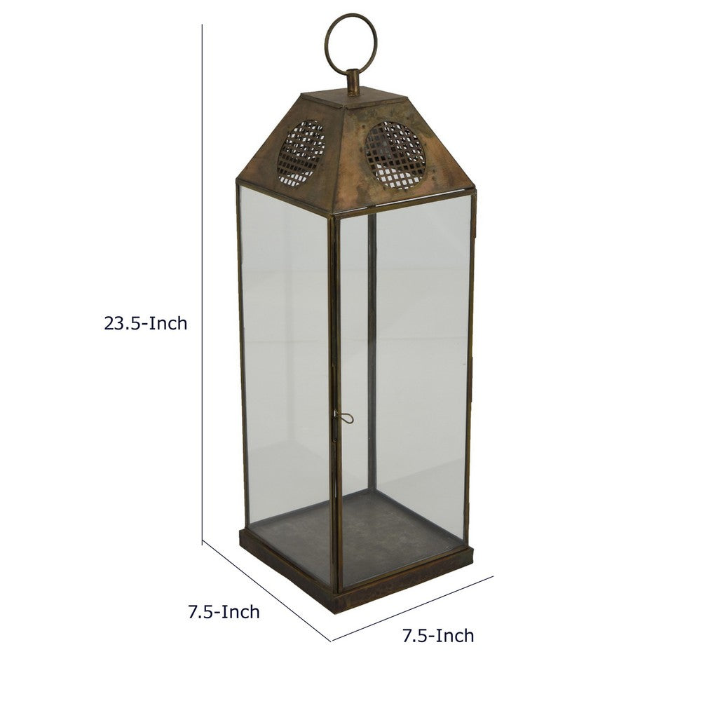 Greg Glass Lantern with Vented Top | Ring H&le | Bronze Metal 24"