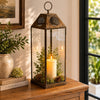 Greg Glass Lantern with Vented Top | Ring H&le | Bronze Metal 24"