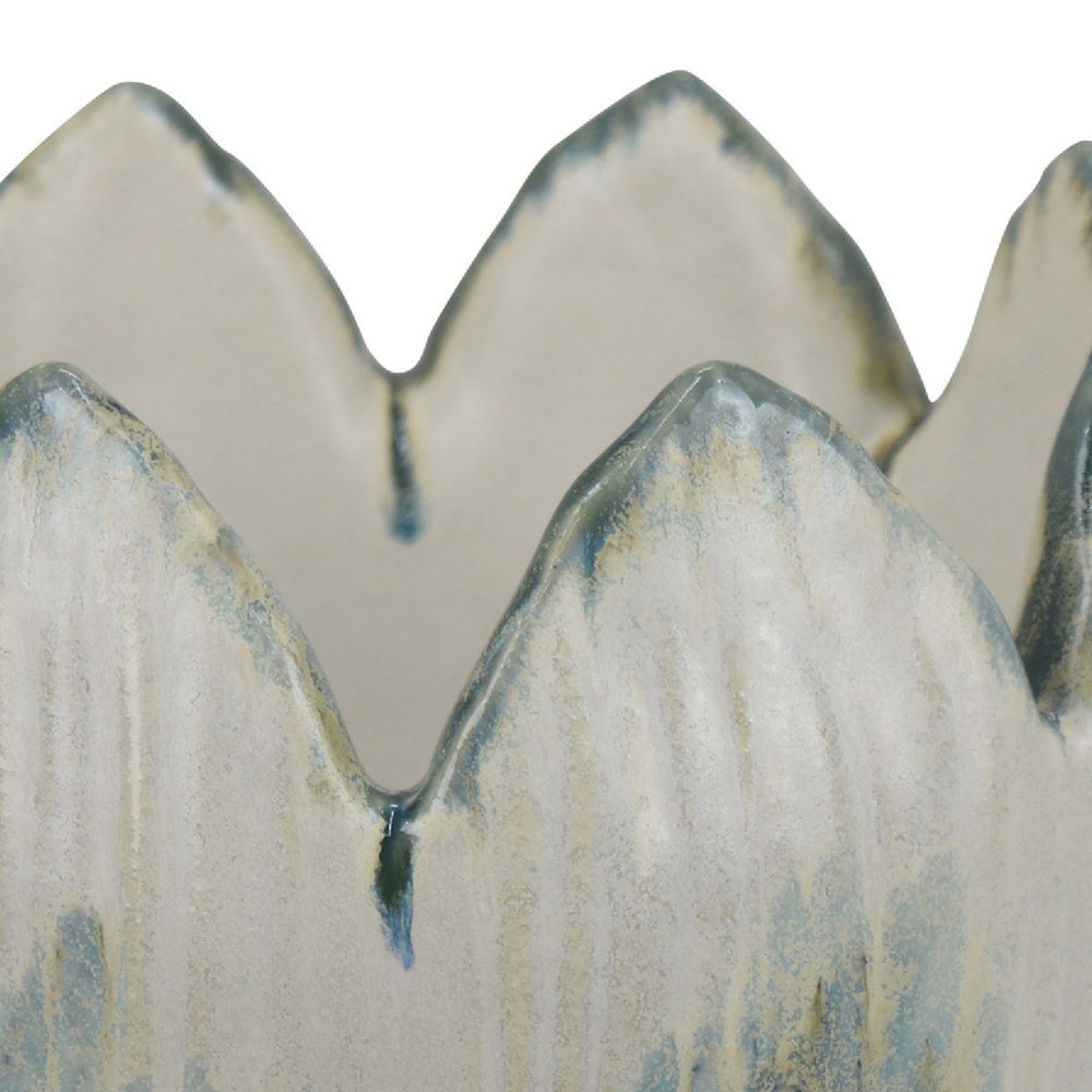 Siena Decorative Planter with Petal Edge Design | White-Green Ceramic 10"