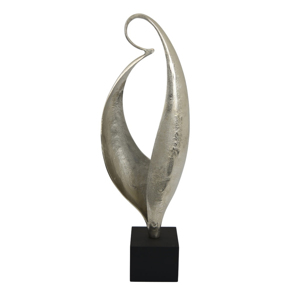 Dora Decorative Abstract Sculpture | Black Base | Silver Metal 24"