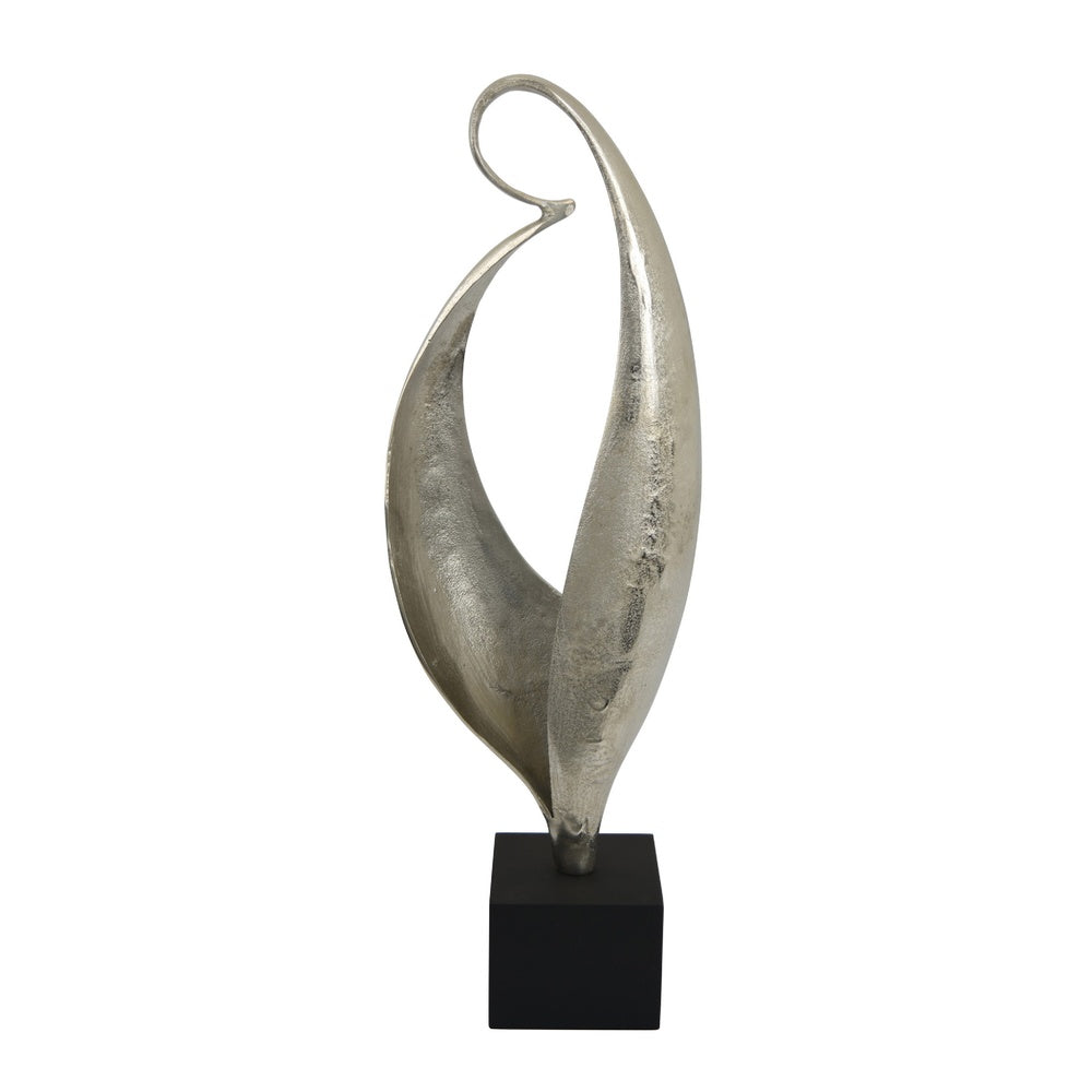 Dora Decorative Abstract Sculpture | Black Base | Silver Metal 24"