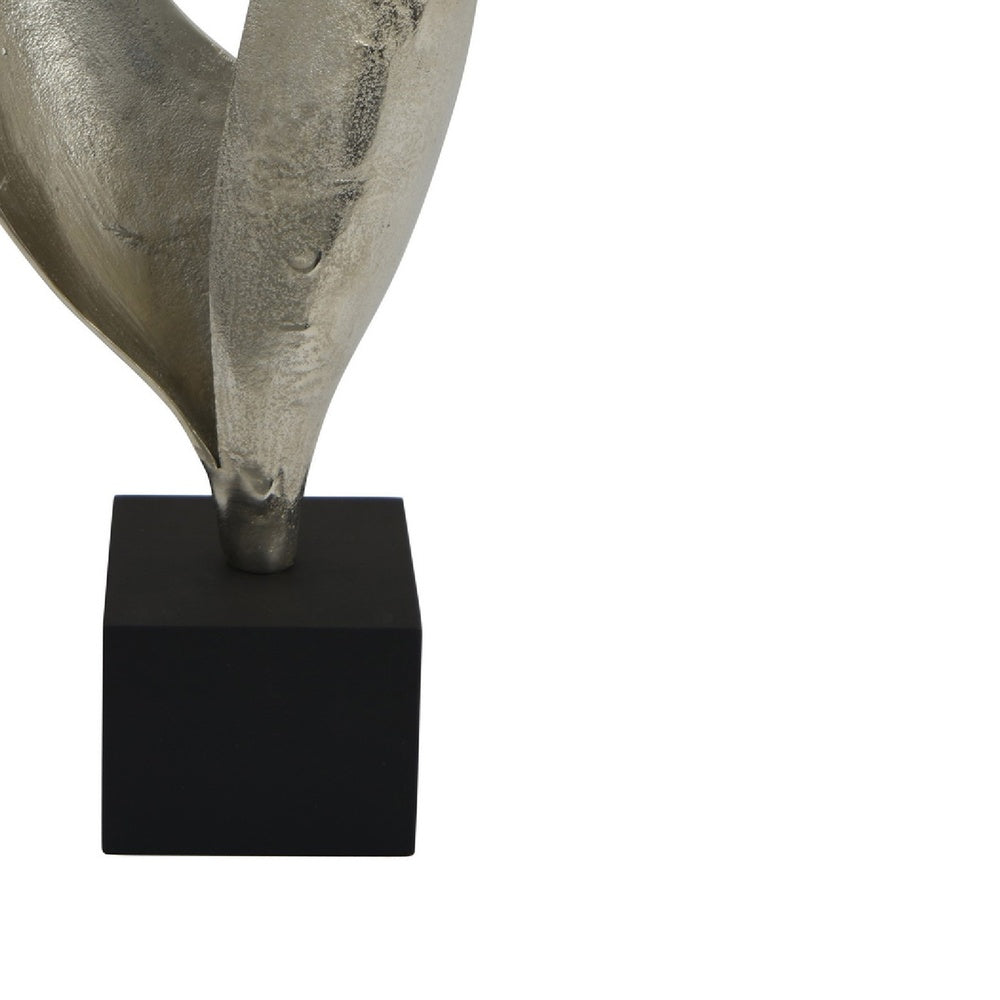 Dora Decorative Abstract Sculpture | Black Base | Silver Metal 24"