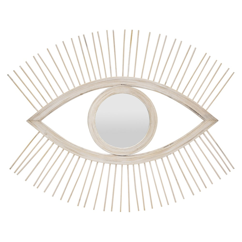 Ruhy Decorative Wall-Mounted Mirror with Eye-Shape Design | White Wood