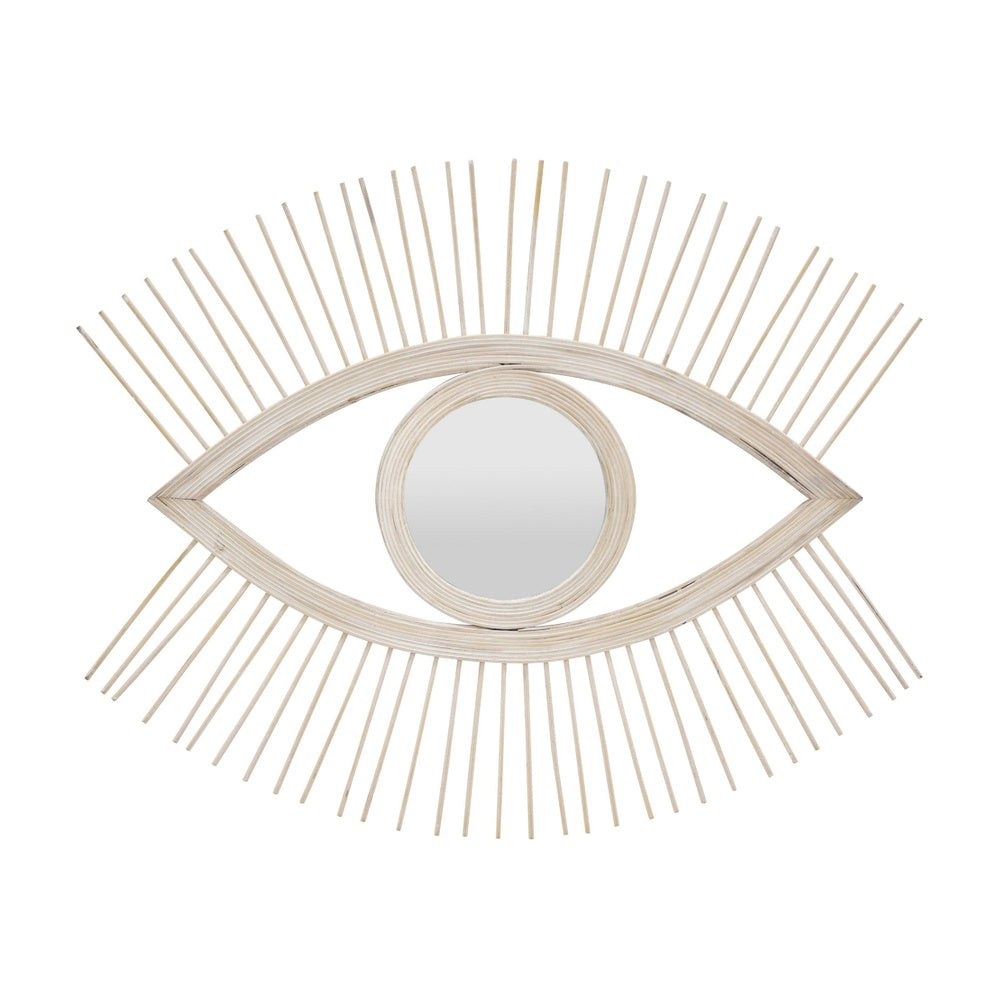 Ruhy Decorative Wall-Mounted Mirror with Eye-Shape Design | White Wood