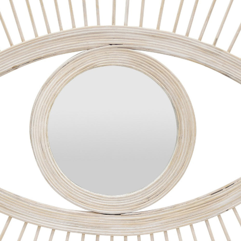 Ruhy Decorative Wall-Mounted Mirror with Eye-Shape Design | White Wood