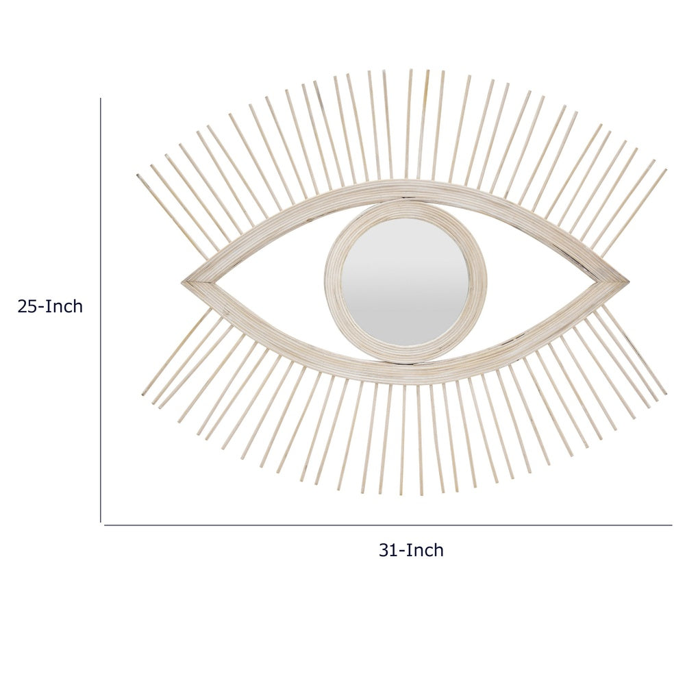 Ruhy Decorative Wall-Mounted Mirror with Eye-Shape Design | White Wood