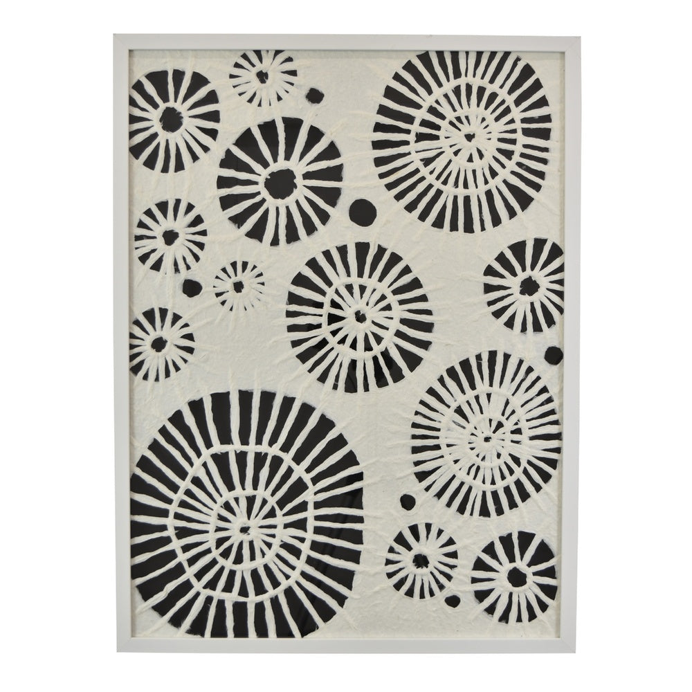 Wren Wall Art with Abstract Patterns | White Frame | Natural Fiber 32"