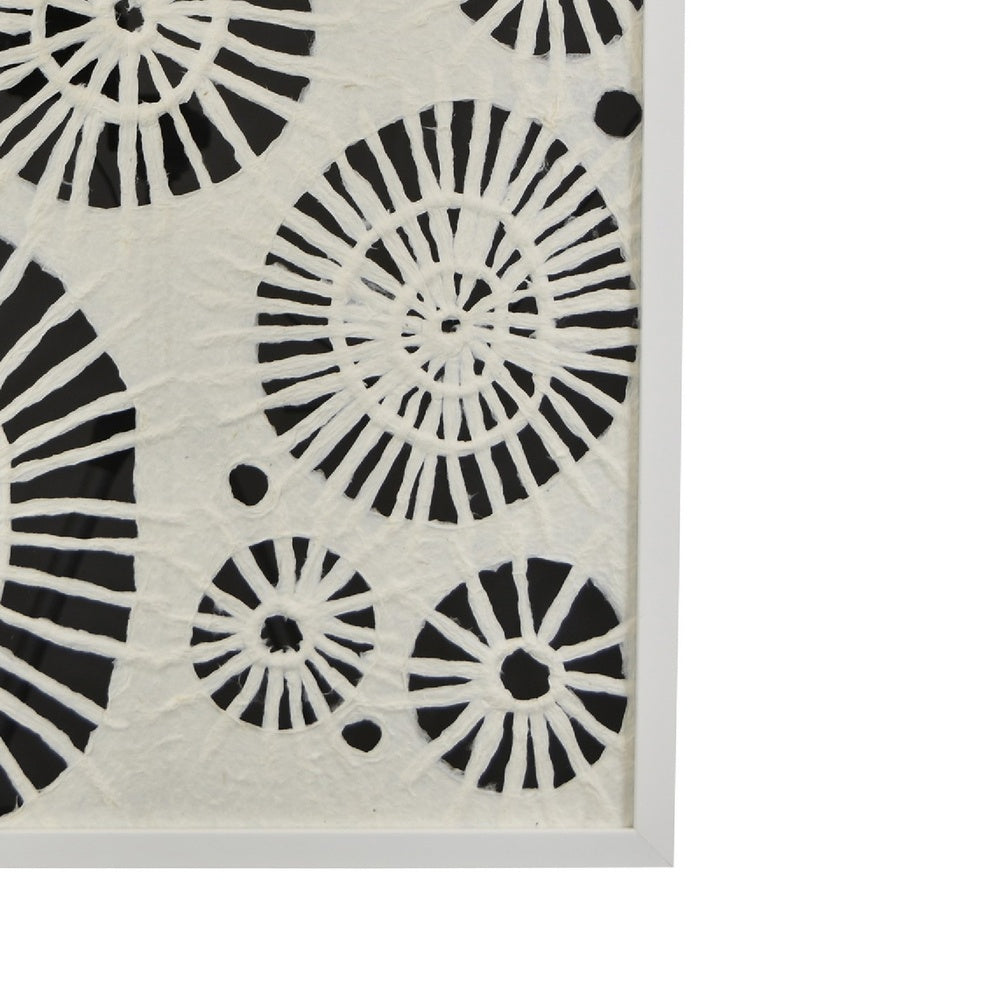 Wren Wall Art with Abstract Patterns | White Frame | Natural Fiber 32"