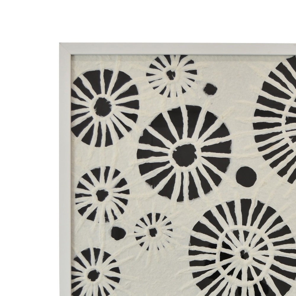 Wren Wall Art with Abstract Patterns | White Frame | Natural Fiber 32"